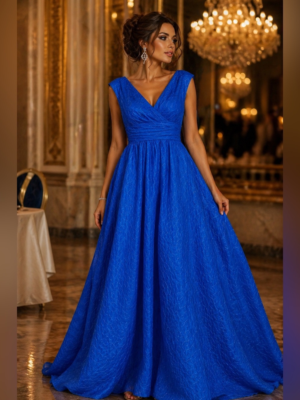 P.A.R.O.S.H Blue V-Neck Evening Gown